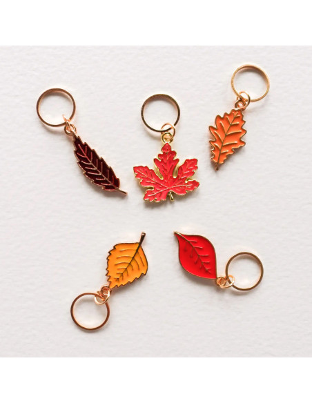 Conjunto de 5 anillos marcadores de puntos - Hojas de otoño rojas