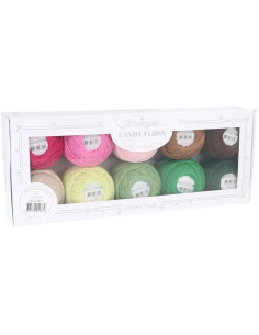 Estuche de 10 ovillos de algodón perlado Scheepjes Candy Floss N°10 - Verdes