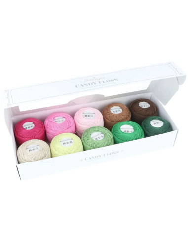 Estuche de 10 ovillos de algodón perlado Scheepjes Candy Floss N°10 - Verdes