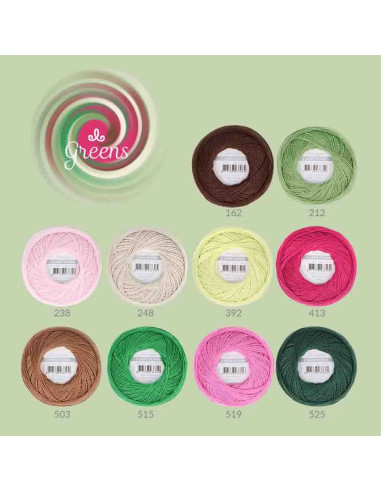 Estuche de 10 ovillos de algodón perlado Scheepjes Candy Floss N°10 - Verdes