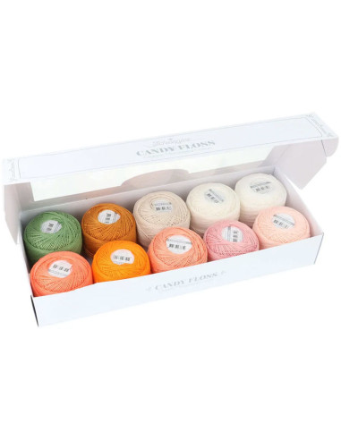 Caja de 10 ovillos de algodón perlado Scheepjes Candy Floss N°10 - Peachy