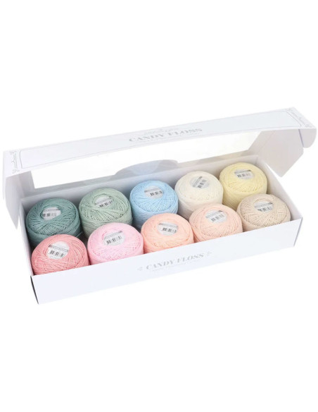 Caja de 10 ovillos de algodón perlado Scheepjes Candy Floss N°10 - Frosting