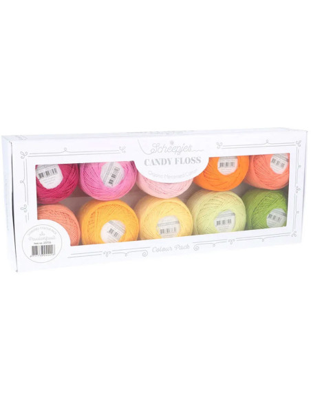Estuche de 10 ovillos de algodón perlado Scheepjes Candy Floss N°10 - Passionfruit