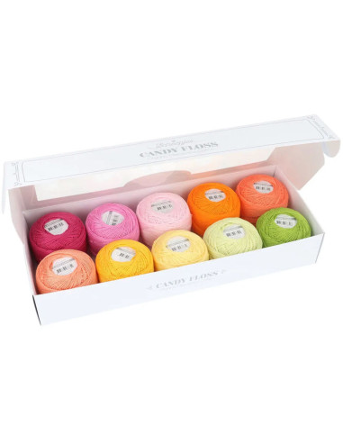 Estuche de 10 ovillos de algodón perlado Scheepjes Candy Floss N°10 - Passionfruit