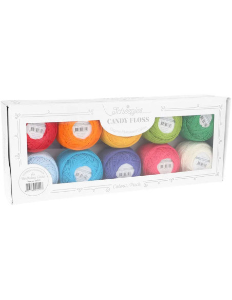Caja de 10 ovillos de algodón perlado Scheepjes Candy Floss N°10 - Birthday Cake