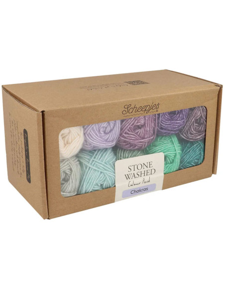 Caja de 10 ovillos Scheepjes Stone Washed Colour Pack - Chakras