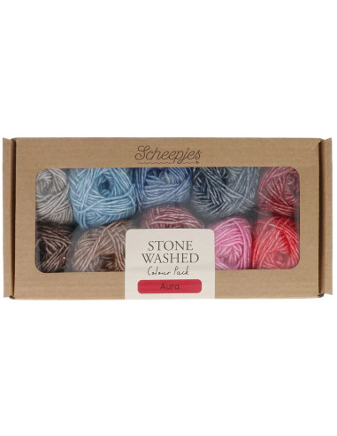 Caja de 10 ovillos Scheepjes Stone Washed Colour Pack - Aura