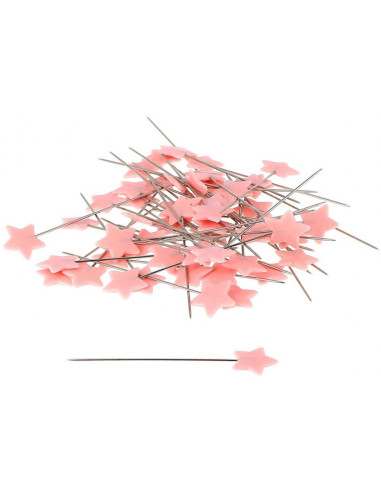Caja de 100 alfileres con cabeza de plástico en forma de estrellas rosa claro Bohin