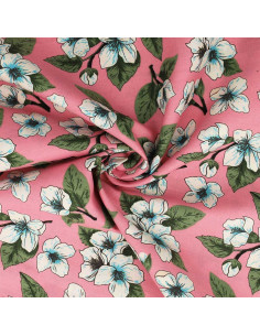 Tejido de popelina de algodón floral - Lluvia de flores rosa