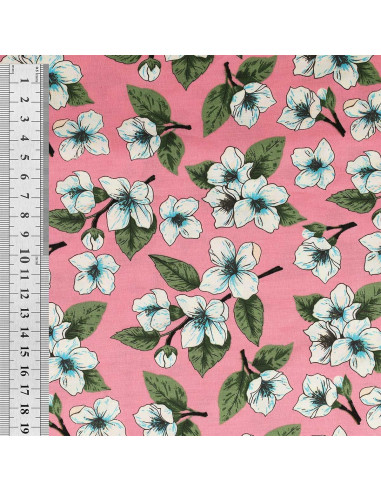 Tejido de popelina de algodón floral - Lluvia de flores rosa
