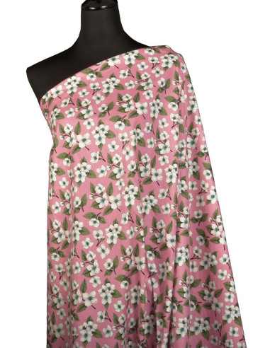 Tejido de popelina de algodón floral - Lluvia de flores rosa