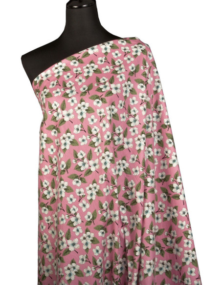 Tejido de popelina de algodón floral - Lluvia de flores rosa
