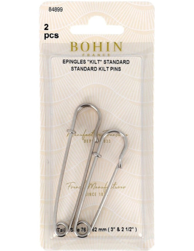 Tarjeta de 2 alfileres de kilt plateados Bohin