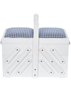 Trabajadora de costura madera Blanca con tela vichy azul M