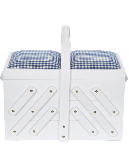 Trabajadora de costura madera Blanca con tela vichy azul M
