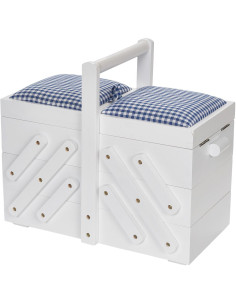 Trabajadora de costura madera Blanca con tela vichy azul M 2