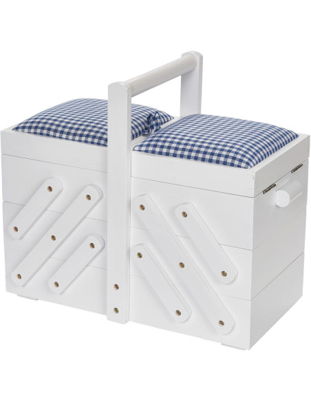 Trabajadora de costura madera Blanca con tela vichy azul M