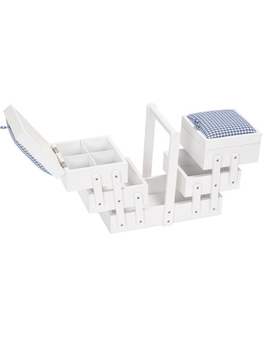 Trabajadora de costura madera Blanca con tela vichy azul M