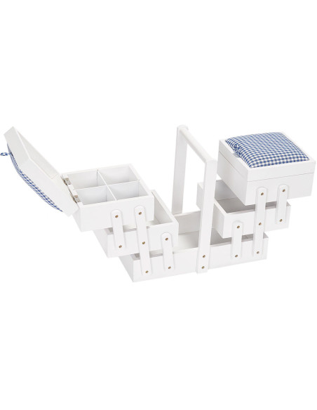Trabajadora de costura madera Blanca con tela vichy azul M