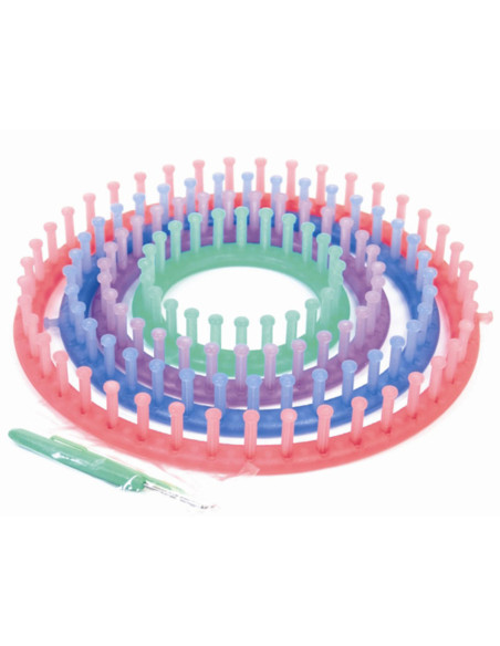 Paquete de 4 tricotadoras circulares + ganchillo + aguja Trimits