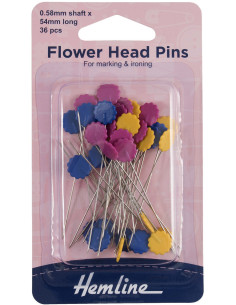 Caja de 36 alfileres de acolchado con cabeza de flor de colores surtidos