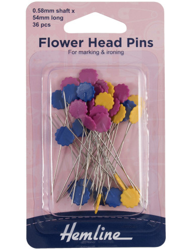 Caja de 36 alfileres de acolchado con cabeza de flor de colores surtidos