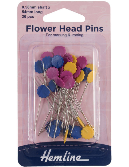 Caja de 36 alfileres de acolchado con cabeza de flor de colores surtidos