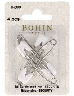 Tarjeta de 4 imperdibles de seguridad para bebé de acero inoxidable con seguridad Bohin