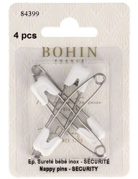 Tarjeta de 4 imperdibles de seguridad para bebé de acero inoxidable con seguridad Bohin