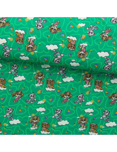 Tela de jersey Patrulla Canina - Nube fondo verde