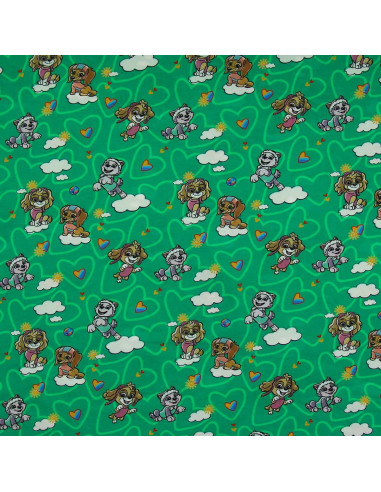 Tela de jersey Patrulla Canina - Nube fondo verde