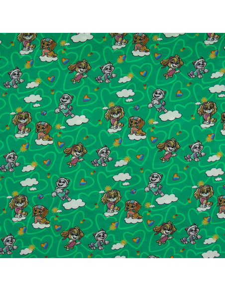 Tela de jersey Patrulla Canina - Nube fondo verde
