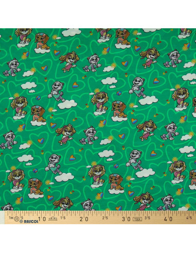 Tela de jersey Patrulla Canina - Nube fondo verde