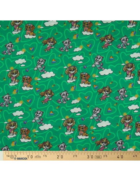 Tela de jersey Patrulla Canina - Nube fondo verde
