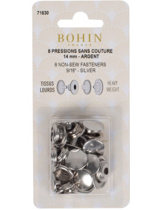 Caja de 8 botones de presión sin costura para telas pesadas de 14 mm Bohin - Plata