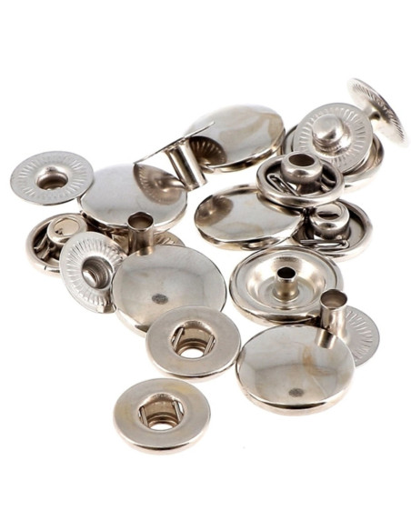 Caja de 8 botones de presión sin costura para telas pesadas de 14 mm Bohin - Plata
