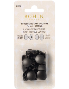 Caja de 8 botones a presión sin costura para telas pesadas de 14 mm Bohin - Bronce