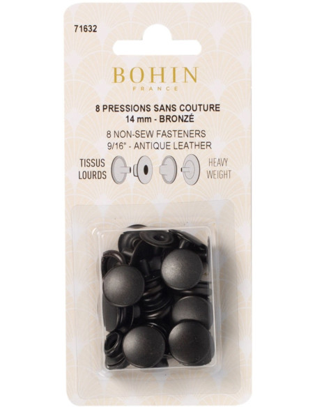 Caja de 8 botones a presión sin costura para telas pesadas de 14 mm Bohin - Bronce