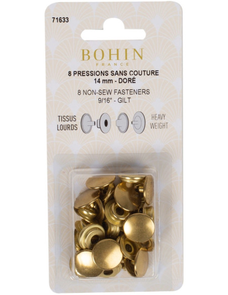 Caja de 8 botones a presión sin costura para telas pesadas de 14 mm Bohin - Dorado