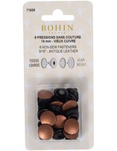 Caja de 8 botones a presión sin costura para telas pesadas de 14 mm Bohin - Cobre