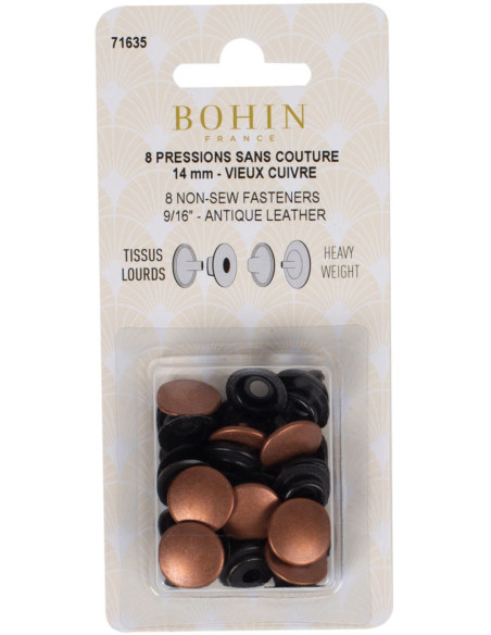 Caja de 8 botones a presión sin costura para telas pesadas de 14 mm Bohin - Cobre