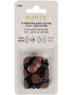 Caja de 10 botones de presión sin costura para telas medianas de 14 mm Bohin - Cobre