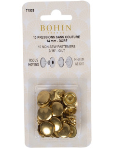Caja de 10 botones a presión sin costura para telas medianas de 14 mm Bohin - Dorado