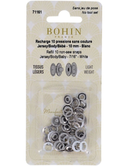 Caja de 10 broches sin costura jersey con garras en cúpula de 10 mm Bohin - Blanco