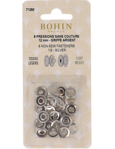 Caja de 8 broches sin costura jersey garras en cúpula 12 mm Bohin - Plata