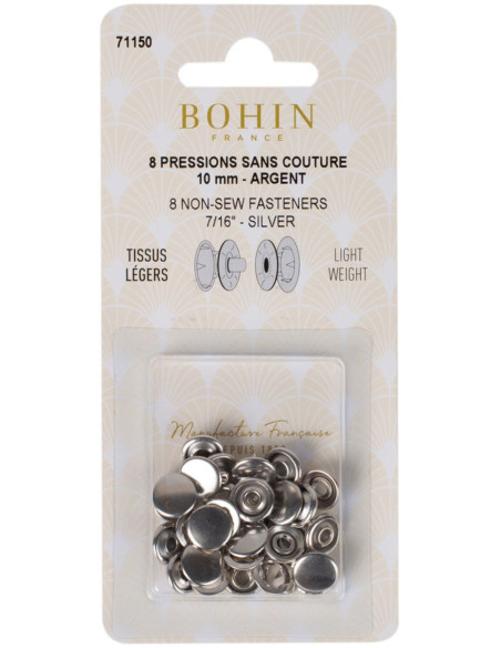 Caja de 8 broches sin costura jersey 10 mm Bohin - Plata