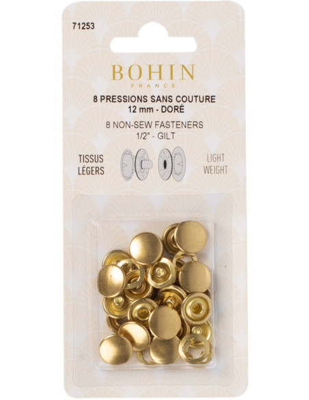 Caja de 8 broches sin costura jersey 12 mm Bohin - Dorado
