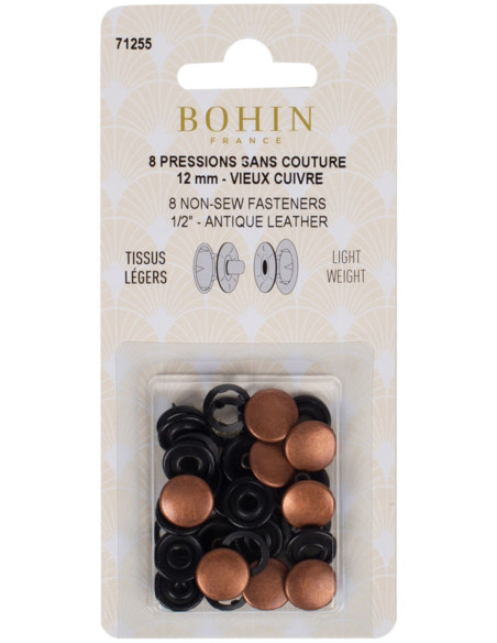Caja de 8 broches sin costura jersey 12 mm Bohin - Cobre