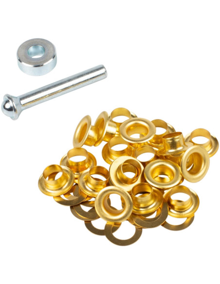 Caja de 20 ojales de 8 mm con arandelas y juego de colocación Bohin - Dorado