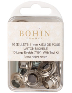 Caja de 10 ojales de 11 mm con arandelas y juego de colocación Bohin - Plata